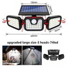 Solar Außenbeleuchtung mit Bewegungssensor, 3-Kopf Sicherheitsbeleuchtung mit Solarbetrieb, 74 LED/100 LED/Mini Flutlicht Bewegungserkannter Scheinwerfer für Garage, Hof, Eingangsbereiche, Terrasse, IP65 wasserdicht