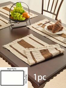 1 pièce Chemin de table tressé kaki rustique et minimaliste, design personnalisé creux avec franges tressés haut de gamme faits à la main. Chemin de table long, tapis de table, décoration pour les fêtes et le quotidien, accessoire photo, fond atmosphérique, style européen