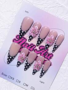 手工杏仁形 Y2K 风格指甲，春/夏，裸色和棕色，法式指尖，十字、星形、不对称液态金属元素设计，纯手工指甲适合女性和女孩，10 件/套 3 种尺寸，适合派对、婚礼、日常穿着，包含工具，是送给女士的绝佳礼物，按压式指甲，美甲用品，指甲 - 黑色 - 查看 3