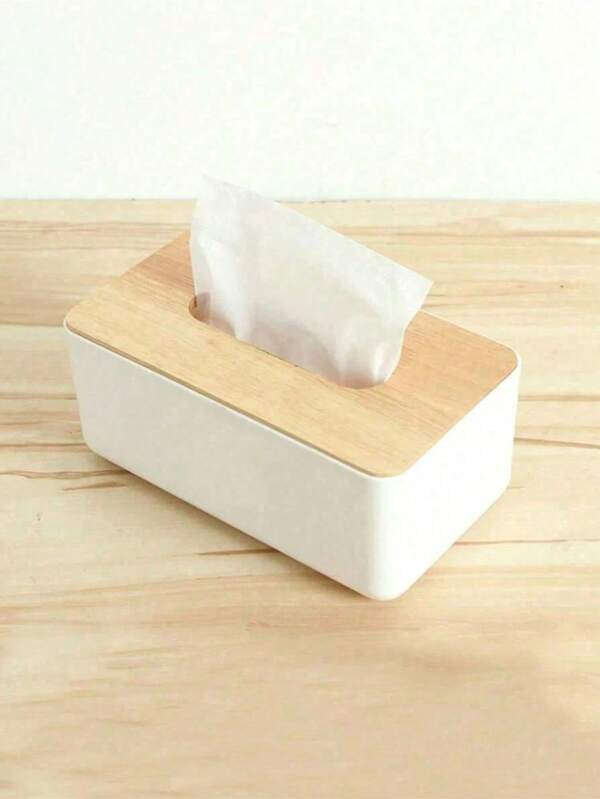 1pc Plastic Desktop Tissue Box, Living Room Coffee Table Tissue Storage Box, Wooden Bathroom Toilet Paper Holder, Bathroom Tissue Storage Box