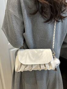 Bolsa de ombro feminina elegante com design de nuvem plissada e corrente, bolsa transversal quadrada pequena e estilosa