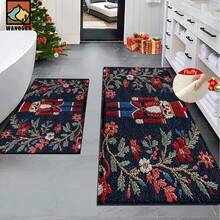 1 pièce/2 pièces Tapis de bain antidérapant à motif de casse-noisette de Noël, en matériau de fausse cachemire, avec décoration en peluche, convient pour les salles de bain, les entrées, les cuisines et autres occasions, lavable en machine, décoration festive, peut être offert en cadeau