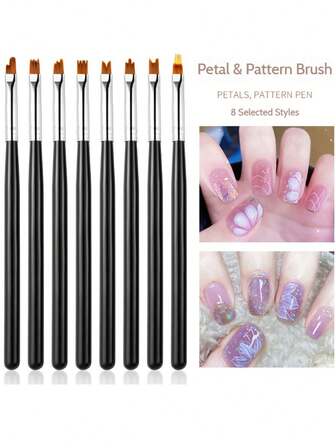 8pcs Acrylic Nail Brush Flower Painting Pen, Nail Oil Painting Pen Gradient Design Wood Handle Nail Art Polishing Brush Tool, For DIY Nail Art, Nail Supplies, Fake Nails, Press On Nails, Suitable For Home Salon Use And Nail Enthusiasts