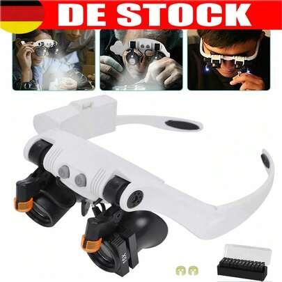 7-in-1 LED-Lupe mit Beleuchtung 3x-25x Vergrößerung • 14 Linsen Set • Helle LED-Leuchten für Juweliere, Uhrmacher, Modellbau, Reparaturen, Lesehilfe • Langlebige ABS Brille mit Präzisionslinsen aus Acryl