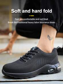 Chaussures de légères pour hommes, chaussures de sport de travail, anti-perforation, embout en acier anti-dérapant, semelle en EVA respirante, convient pour les sites de construction industriels, ainsi que pour les sports, la randonnée, la construction, l'escalade, le jardinage, l'entrepôt, l'entretien quotidien, etc. pour les femmes. Une chaussure de travail et de formation pratique, fiable et durable. (Conseil de taille : taille petite, il est suggéré de commander une taille au-dessus) - Noir - Voir 7
