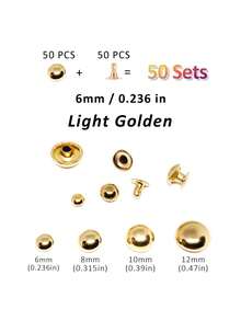 50 Sets Round Dome Leather Rivets Studs For Clothing Purse Feet For Handbags Studs And Spikes For Shoes Bags Belts Dog Collars Leather Craft (6/8/10/12mm) - Gold - View 2