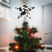 Christmas Star Tree Topper Cute Cow Print Star Treetop Decoration Winter Holiday Supplies For Home