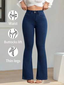 Women's Premium High Waist Flare Jeans, Gringa Style, With Elastane, Lifts Butt, Multicolors - 深色牛仔褲 - 查看 3