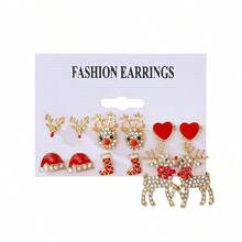 独特的圣诞主题耳环套装 - 圣诞老人、驯鹿等 - 彩色 - 查看 12