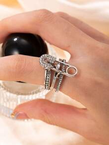 三色三环时尚女士戒指，可拆卸，锆石装饰，适合女性日常搭配、派对、礼物、配饰