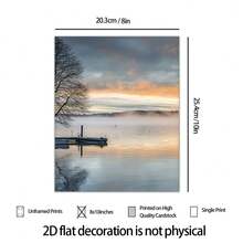 2D Flat Decoration 3pcs 8x10inch Framless Home Decoration Paintings, " Sunrise Pier On Misty Lake " Modern Style Art Print Poster Painting , Suitable For Living Room, Bedroom, Home Office