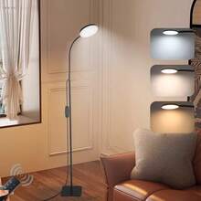 Yogle 1pc Modern Floor Lamp With Remote, Lightweight LED Reading Lamp Floor Standing, 3 Color And 10 Brightness Dimmable Gooseneck Light,With [1H Timer] Suitable For Working/Studying /Sewing /Drawing Crafting/Makeup - 黑色 - 查看 7
