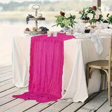 1 pièce Rose rouge Style balinais Chemin de table plissé - Gaze polyester torsadée bohème, parfait pour Noël, mariages et fêtes d'anniversaire - Framboise - Voir 10