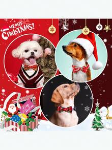2pcs Red And Green Checkered Bow Tie Pet Tie, Exquisite And Cute Pet Decoration Accessories, Adjustable Size Christmas Tie Suitable For Pets, Very Suitable For Small And Medium-Sized Dogs And Cats, With Random Styles - Multicolor - View 7