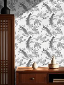 1 rouleau de 1m/3m/5m de papier peint adhésif vintage noir à motif floral et paon, convient pour la rénovation de la maison, la décoration de la pièce, le recouvrement d'armoires, la décoration de la salle de bain, les murs en vinyle, le DIY, imperméable, résistant aux taches, avec doublure en aluminium, non transparent, facile à nettoyer, flexible et résistant aux déchirures