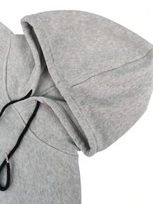 大码男士加厚休闲抽绳连帽衫和裤子运动服，秋冬装 - 灰色 - 查看 4