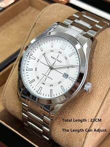 Pablo Raez 1pc Original Charming Men's Watch Gorgeous Jewelry Male Luminous Clocks Famous Brand New Summer Accessories Luxury Wristwatches For Man IPS Silver Color Jewelry Non Tarnish Stainless Steel Bracelets Chain 50M Water Resistant Simple Calendar Clock Metal Feeling Superior Men's Steel Casual Fashion Quartz Watch - Silver - View 8