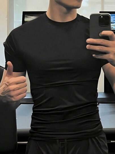 Camiseta de manga corta casual y versátil de unicolor para hombre