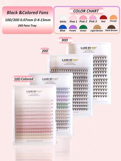 160-480 piezas de grupos de pestañas postizas puntiagudas de colores pre-hechas, grupos de pestañas postizas negras pre-hechas, extensiones de pestañas de longitud media-larga, grupos hechos a mano, rizo D, longitud de 8-15mm