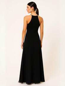 Long Sleeve Party Dress Long Bridesmaid Wedding Slit - 黑色 - 查看 3