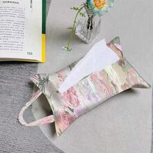 1 pieza/2 piezas/4 piezas Soporte para toallas de papel con ilustración soñadora impresa - Caja de pañuelos de tela de poliéster rectangular con cuerda colgante, adecuada para sala de estar, dormitorio, baño y coche, accesorio de decoración del hogar de moda, patrón elegante, estructura duradera, almacenamiento funcional - Multicolor - Ver 8