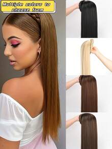 合成长发女半假发，头箍假发女长发一体直发半全头套卷发鱼骨辫假发片，适合女性日常度假佩戴 - 彩色 - 查看 10