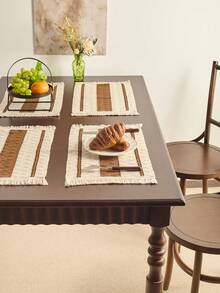 1 pièce Chemin de table tressé kaki rustique et minimaliste, design personnalisé creux avec franges tressés haut de gamme faits à la main. Chemin de table long, tapis de table, décoration pour les fêtes et le quotidien, accessoire photo, fond atmosphérique, style européen