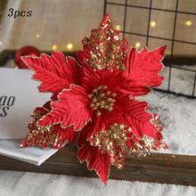 3pcs Shiny Gold Artificial Christmas Flowers With Multi-Layer Petals - Sparkling Fabric Holiday Decorations In White, Pink, Red And Gold Colors For Christmas Tree Or Winter Tablescape, Battery/Electricity-Free, Easy To Hang, For Year-Round Use On Thanksgiving, New Year, Easter, Valentine's Day Parties, Festive Home Decor, Lightweight Ornaments, Handcraft Details, Embellishments And Ideal For DIY Enthusiasts And Event Planners