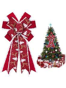 圣诞派对装饰蝴蝶结、圣诞树挂饰，适用于窗户、楼梯栏杆、壁炉、墙壁、入口通道、节日家居装饰 - 彩色 - 查看 9