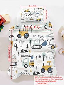 半件套双面卡通卡车印花床上用品套装 - 柔软低敏婴儿床单和被套套装，图案可爱，儿童必备 - 彩色 - 查看 9