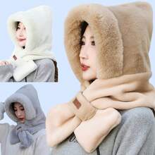 女士冬季保暖围巾针织帽套装，柔软加厚保暖耳罩，条纹毛绒针织帽，可折叠设计，无弹性，可手洗，交叉式颈部保暖围巾，冬季时尚配饰，圣诞礼物