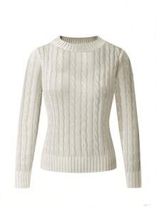 Women's Knitted Long Sleeve T-Shirt, Freeform Style, Fashionable & Minimalist, Suitable For Business, Casual, Commute, Elegant Vacation Wear, Warm, High-End, Versatile, Slimming, Victory Day, Cute, Retro Korean Style