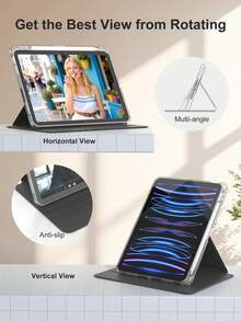 Anti-Scratch IPad Case Compatible With Built-In Pencil Holder, 360 Degree Rotating Folio Stand Cover, Premium Shockproof Auto Wake/Sleep And Flexible Viewing Angles-Black