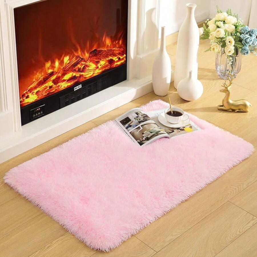 Soft Modern Indoor Shaggy Area Rug For Bedroom Livingroom Dorm Kids Room Home Decorative, Non-Slip Plush Fluffy Furry Fur Rugs Comfy Nursery Accent Floor Carpet 2x3 Feet, Pink - 粉色 - 查看 1