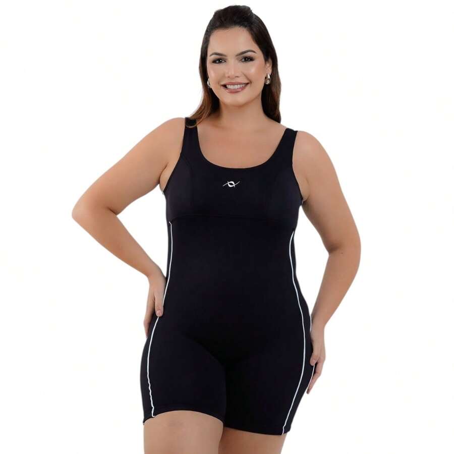 Nexis Plus Size Jumpsuit Swimsuit With Legs For Swimming And Water Aerobics - Black/White - View 1