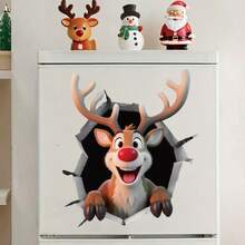 1 Peça Adesivo de Natal, Decorar Armários, Portas, Geladeiras, Paredes, Autoadesivo, Semigloss, Variedade de Designs Incluindo Papai Noel, Rena, Boneco de Neve, Adequado para Decoração Temática de Natal