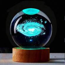 1 件装太阳系水晶球灯由水晶制成 6 厘米 3D 星系球 LED 夜灯太阳系太空主题水晶太阳系水晶夜灯适用于室内装饰照明最佳礼物