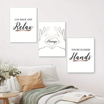 3pcs Wooden Framed Rose Golden Massage Therapist Art, Relax, Printed Wall Art, Massage Relax Art Painting, Creative Canvas Poster, Waterproof Canvas Wall Art, Artwork Wall Painting For Gifts, Bedroom, Living Room Wall Decor, Home And Dormitory Decoration