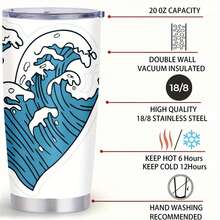 1pc 20 Oz Stainless Cup, Best Coffee Cups To Keep Coffee Hot, Double- Wall Vacuum Insulation, Free Shipping, Great For Artists Sipping Tea While Creating, Cupe- Oceanide