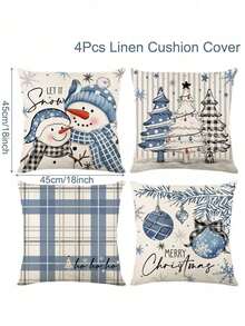 4pcs/Set Linen Christmas Pillow Cover, 45*45cm Christmas Snowman Pattern Cushion Cover, Christmas Decorations For Home, Merry Christmas Pillowcases, Christmas Sofa Cover, Pillow Case, Christmas Ornaments, Bedroom Decor, Living Room Decor, Home Decor, Chair Decor, Sofa Decor, Couch Decor, Bed Decor, Christmas Decor, Christmas Supplies, Xmas Gifts, Christmas Gifts, 2026 New Year Decor