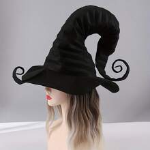 Oversized Gothic Witch Hat - Black Pleated Pointed Hat With Swirl Design, Soft And Stretchy Premium Fabric For Halloween, Christmas & Masquerade, Halloween Costume | Ghost Fashion | Soft Headdress - 黑色 - 查看 8