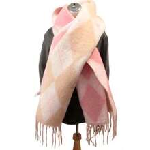 1 pieza Bufanda de mujer de doble cara a la moda, bufanda de flecos cálida de otoño e invierno con patrón de cuadrícula de letras rosas, bufanda y chal largo multiusos, suave y cómodo chal largo grueso, adecuado para usar al aire libre, campamento, salas con aire acondicionado, como regalo para ella, Día Internacional del Niño, aniversarios, regalos de cumpleaños, Navidad. CE486IVO.