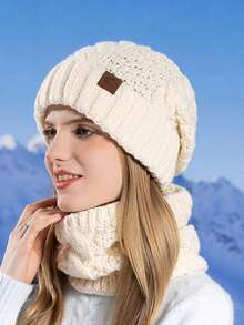 1 Stück Herbst/Winter Thermisch gefütterter gestrickter Beanie Hut & Halswärmer Set, Unisex weicher windundurchlässiger thermischer Schal Skimaske, 4 Farben erhältlich - Ideales Geschenk für Muttertag, Unabhängigkeitstag, Vatertag, Musikfestival, Stierkampf, Edinburgh International Festival, Halloween, Bonfire Night, Weihnachten, Valentinstag, Neujahr Flauschiges Valentinsgeschenk - Verschiedenfarbig - Übersicht 3