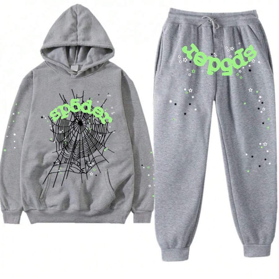American Hip-Hop Singer Letter Print Couple Sweatshirt Unisex Hoodie Set Black Casual Wear Vacation Wear Streetwear Fabric - 10灰色 - 查看 1