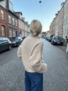 Women's Casual Loose Slouchy Half-High Collar Ribbed Fuzzy Sweater, Suitable For Daily, Home, And Street Wear, Autumn/Winter - Apricot - View 2