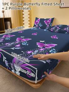 2/3 Pcs Printed Fitted Sheet Set, Bedding, Bed Sheet Set, Soft And Comfortable Bedding, Room Decor, Mother's Day Decor, Skin-Friendly Bed Cover Set For All Season, Domitory Bedding Set, Mattress Protector For Bedroom, Mother's Day Gift, Fits For Twin Full King Queen Size Bed, 1 Fitted Sheet And 2 Pillowcases, Back School Bedding, Machine Washable - 彩色 - 查看 70