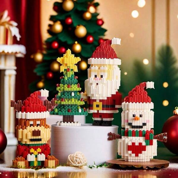 Ensemble de blocs de construction de combinaison de Noël, comprenant des formes de renne, bonhomme de neige, Père Noël, sapin de Noël. Convient pour la décoration de la maison, les cadeaux d'Halloween, d'anniversaire, de la Saint-Valentin et de Noël, accessoires de décoration d'intérieur
