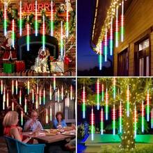 Cadena de luces LED en forma de lluvia de meteoritos alimentada por USB, decoración navideña para exteriores, perfecta para Navidad, Halloween, bodas, fiestas de cumpleaños - Adecuada para patios, jardines, calles, iluminación festiva, decoración de bodas, iluminación decorativa, iluminación eficiente, luces resistentes a la intemperie, luces de múltiples tubos, decoradores del hogar, organizadores de eventos