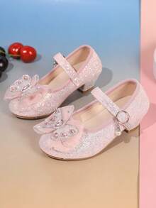 1 双儿童水晶公主鞋，软底女童表演/合唱演奏鞋，花童和公主场合鞋，新款时尚闪亮水晶设计女童高跟鞋