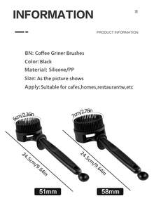 2pcs/Set Silicone Cleaning Brush With Long Handle For 51mm And 58mm Coffee Machine Portafilter